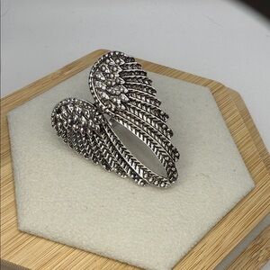 Angel Wing Statement Ring Size 7 Antiqued Silver Tone